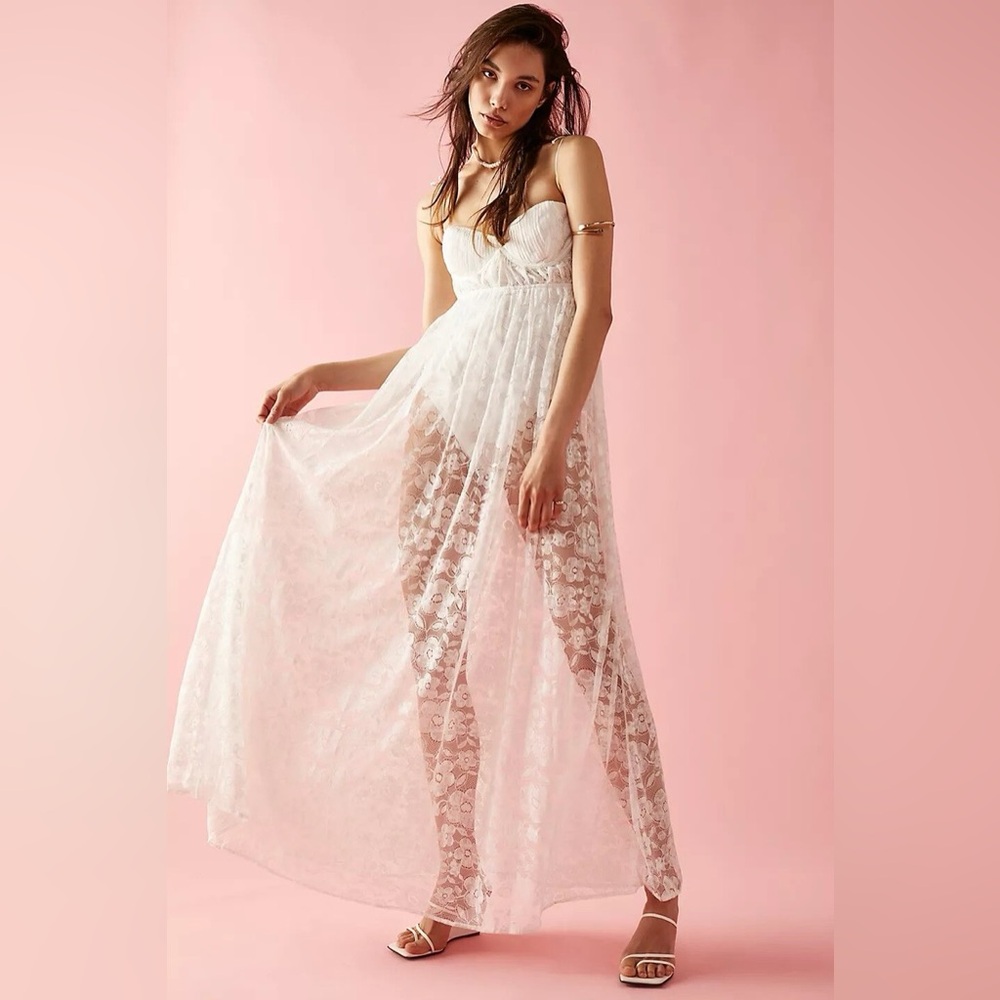 For Love And Lemons Lorena White Lace Maxi Dress